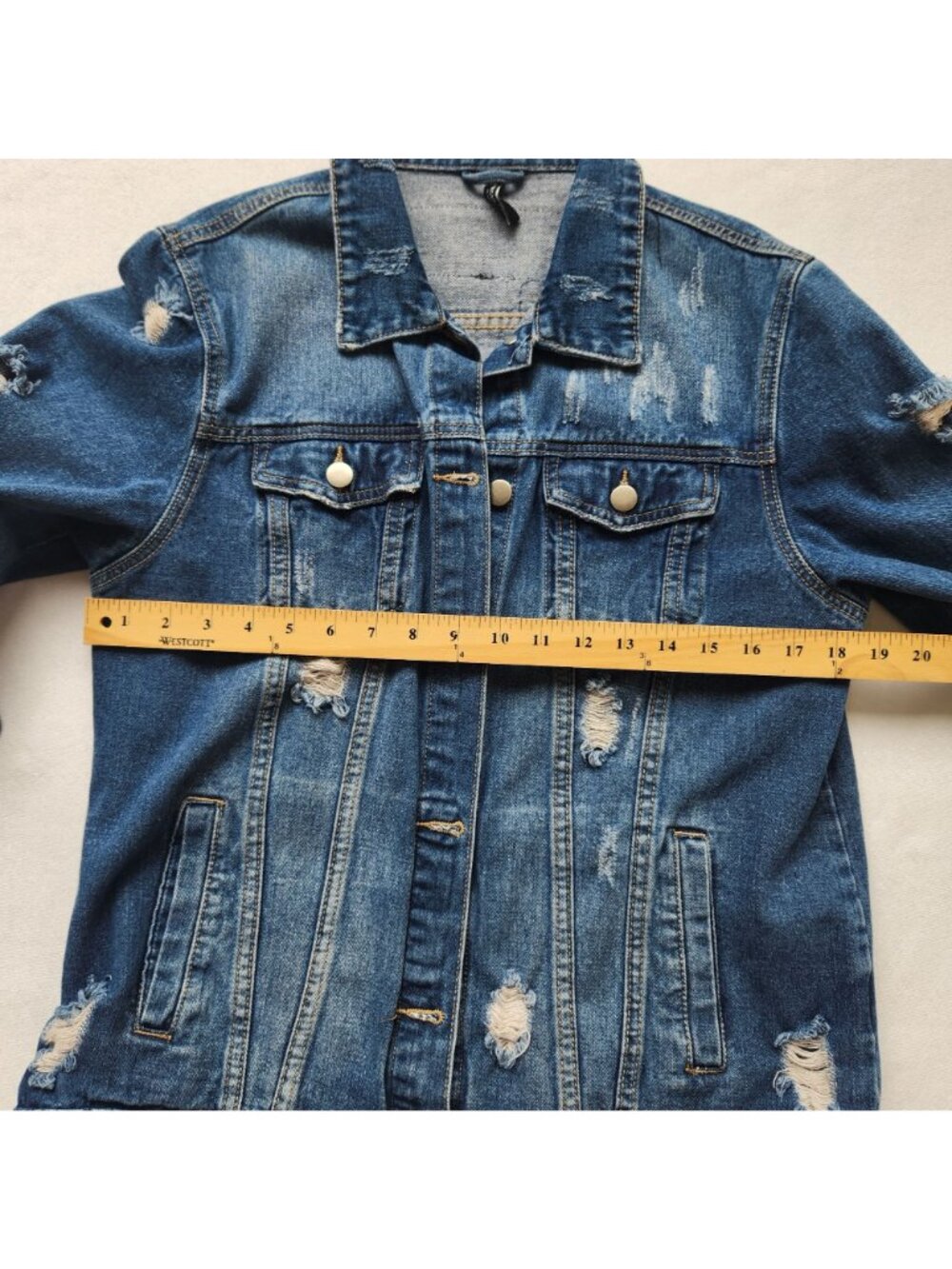 Distressed Denim Jacket Paris New York London Milano Oversized Glam Supermodel - Picture 12 of 13